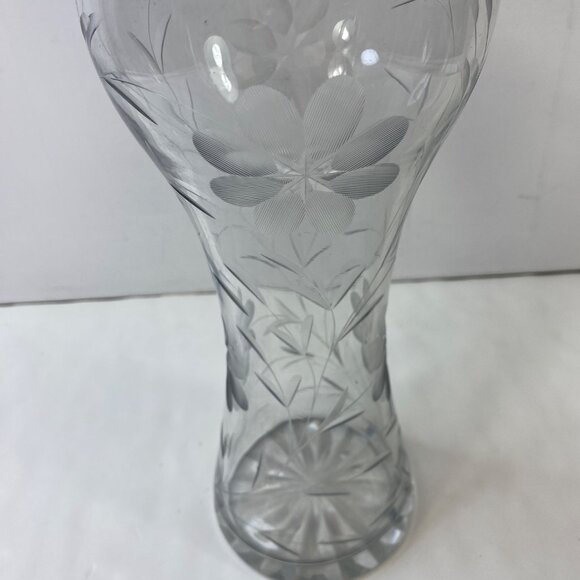 Clear Corset Cut Glass 12" Crystal Vase Floral Daisy Star Center Vintage - Picture 2 of 8